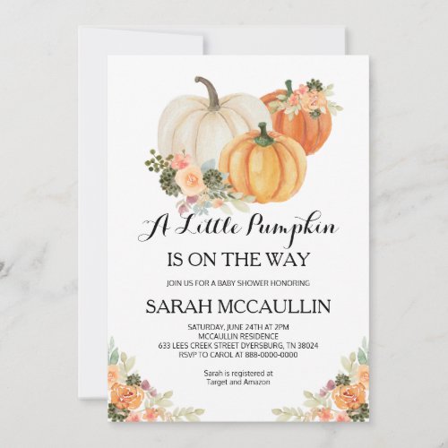 A Little Pumpkin is On The Way Baby Shower Invitat Invitation