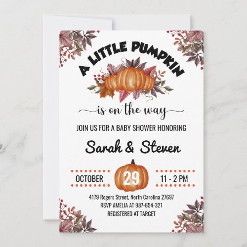 a little pumpkin is on the way baby shower invitation