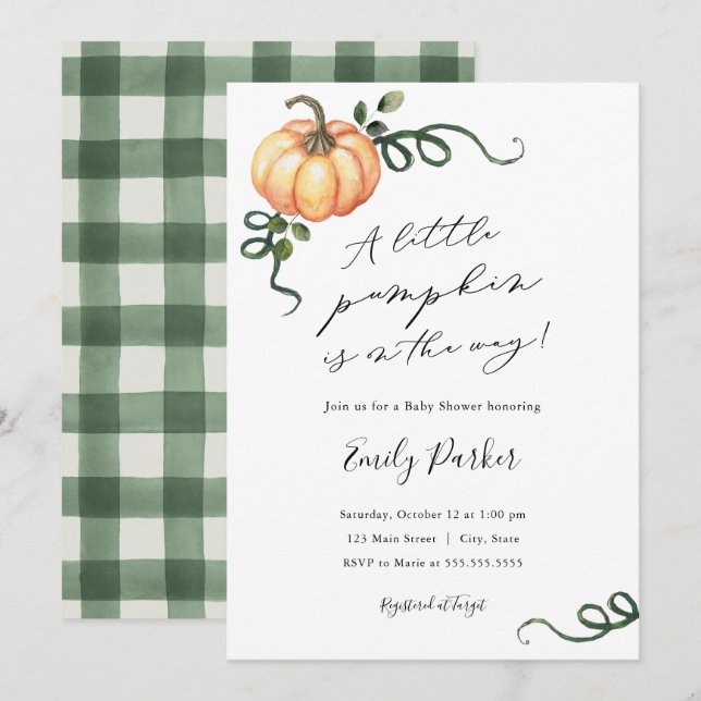 A little pumpkin is on the way Baby Shower Invitation (Front/Back)