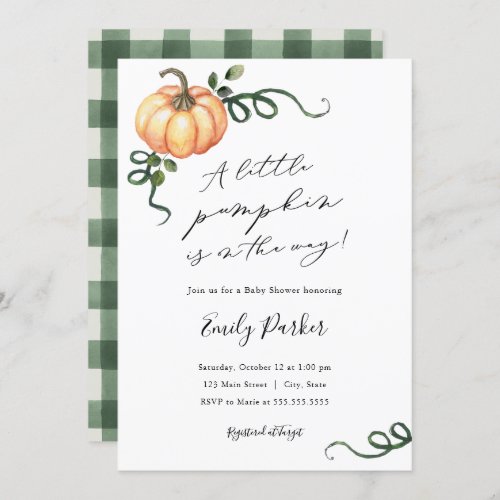 A little pumpkin is on the way Baby Shower Invitation