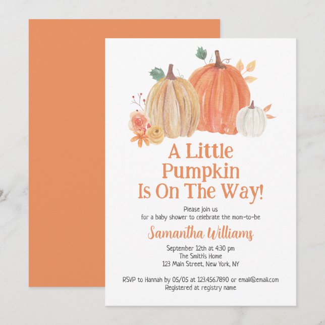 A Little Pumpkin Is On The Way Baby Shower Invitation (Front/Back)