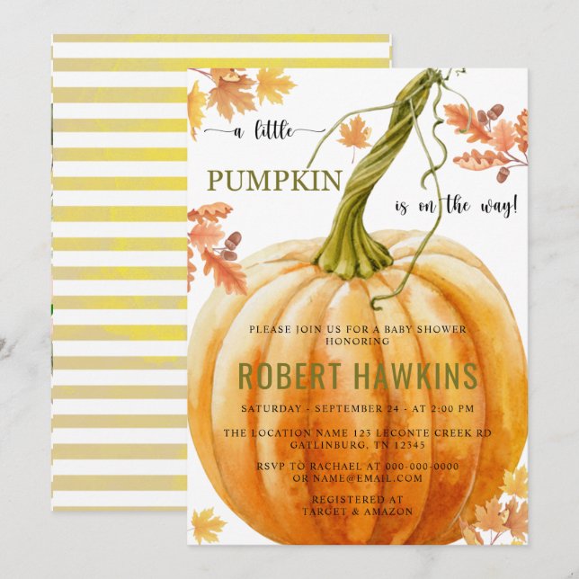 A Little Pumpkin is on The Way Baby Shower Invitation (Front/Back)