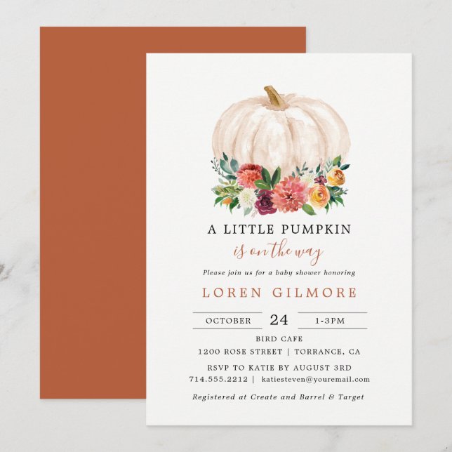 A Little Pumpkin Is On The Way Baby Shower Invitation (Front/Back)