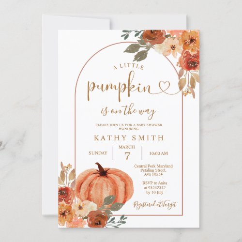 A little Pumpkin is on the way Baby Shower Invitation