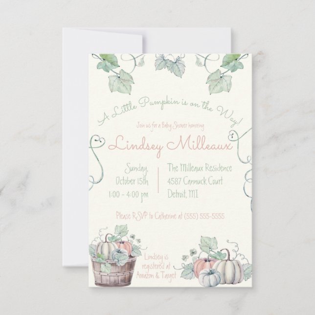 A Little Pumpkin is on the Way!  Baby Shower Invitation (Front)