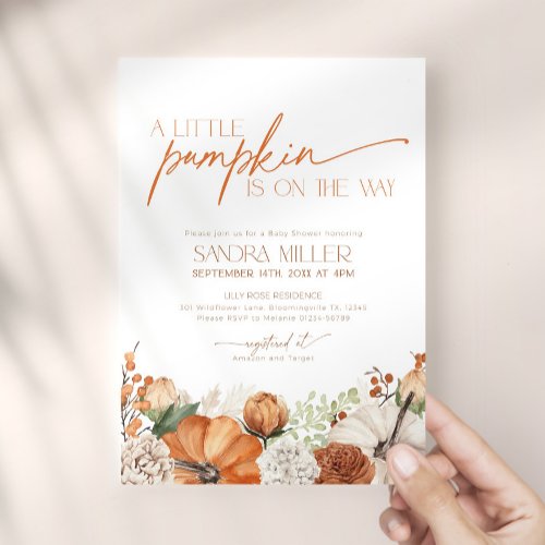 A Little Pumpkin is on the Way Baby Shower Invitation