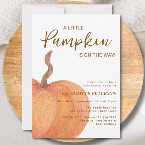 A Little Pumpkin Is On The Way Baby Shower Invitation