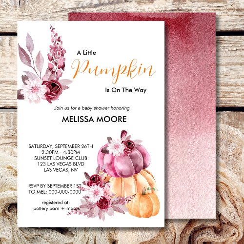 A little pumpkin is on the way baby shower invitation