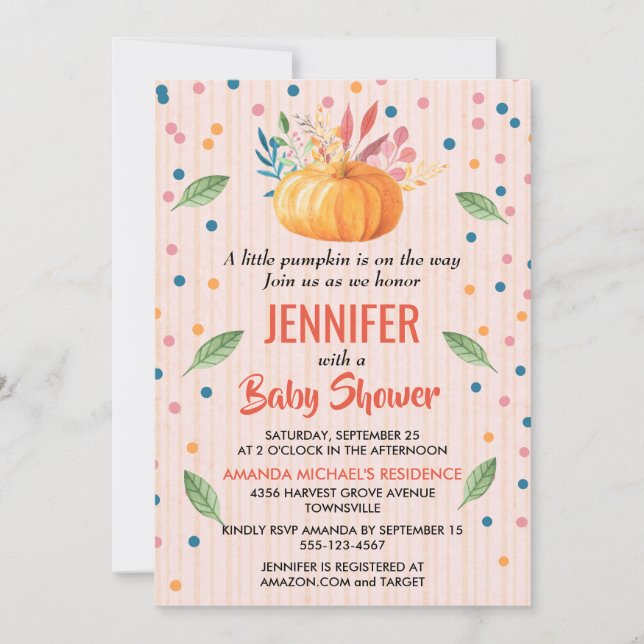 A Little Pumpkin Is On The Way Baby Shower Invitation (Front)