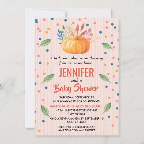 A Little Pumpkin Is On The Way Baby Shower Invitation