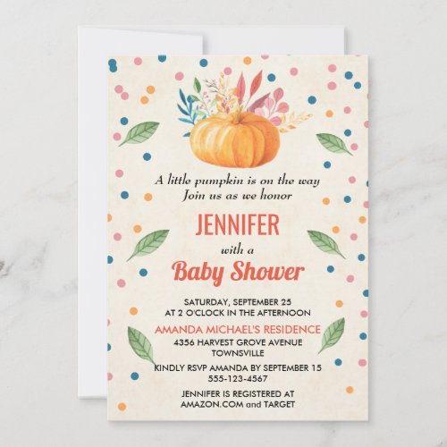 A Little Pumpkin Is On The Way Baby Shower Invitation