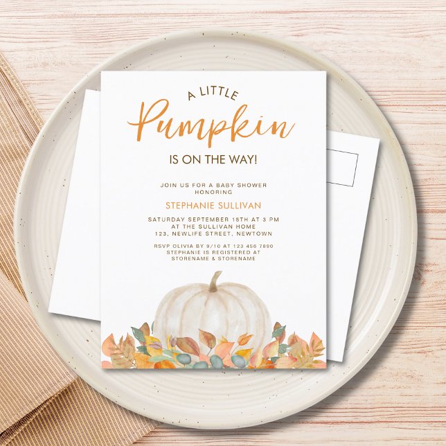 A Little Pumpkin Is On the Way Baby Shower  Invitation Postcard (Creator Uploaded)