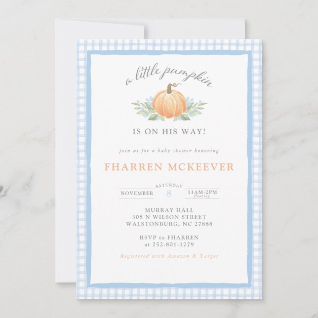 A Little Pumpkin is On the Way Baby Shower Invite (Front)