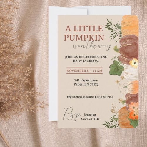 A Little Pumpkin is On The Way Baby Shower Invite