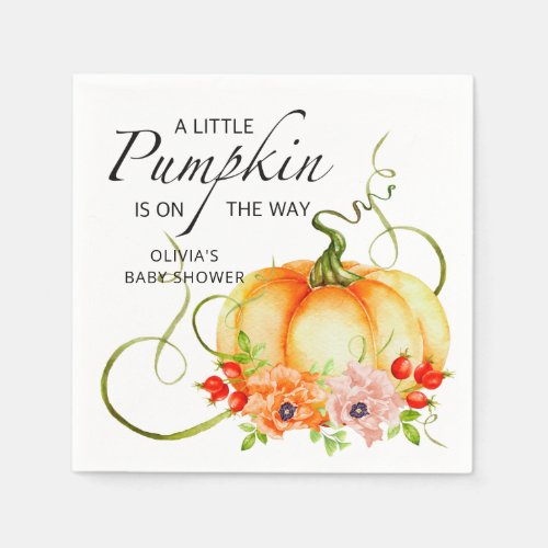 A Little Pumpkin is on the Way Baby Shower Napkins