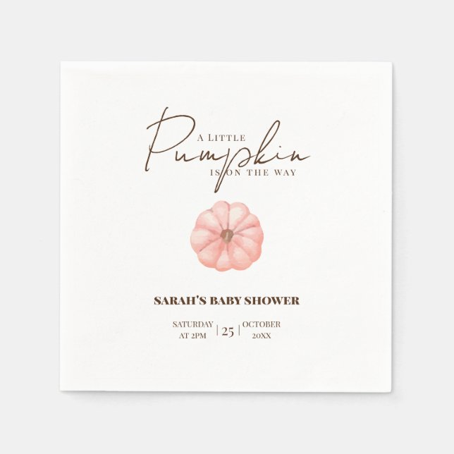 A Little Pumpkin Is On The Way Baby Shower  Napkins (Front)