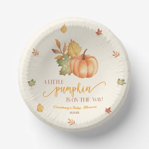 A Little Pumpkin Is On The Way Baby Shower Paper Bowls