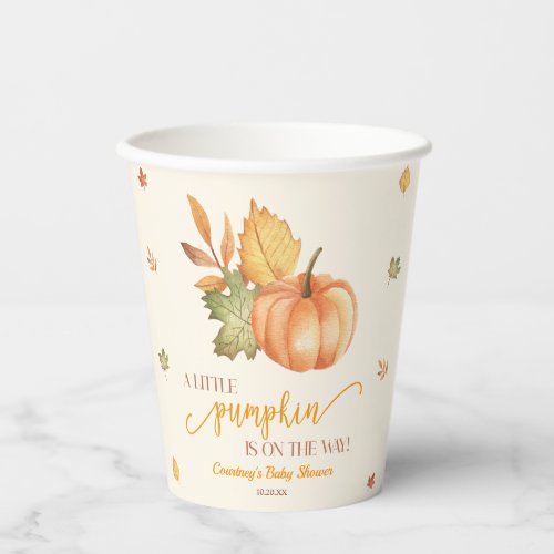 A Little Pumpkin Is On The Way Baby Shower Paper Cups