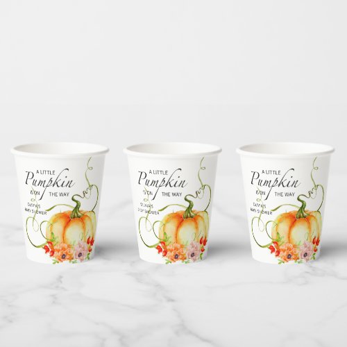 A Little Pumpkin is on the Way Baby Shower  Paper Cups