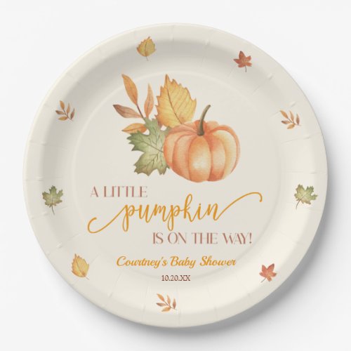A Little Pumpkin Is On The Way Baby Shower Paper Plates