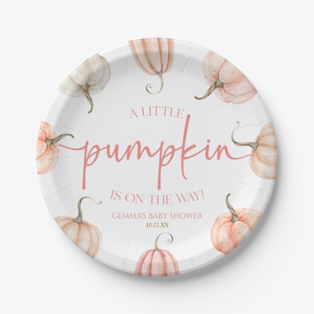 A Little Pumpkin Is On The Way! Baby Shower Paper Plates (Front)
