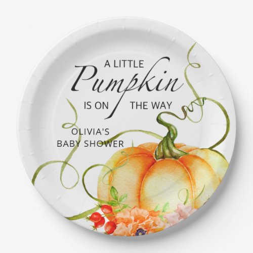 A Little Pumpkin is on the Way Baby Shower Paper Plates