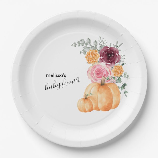 A little pumpkin is on the way baby shower  paper plates (Front)