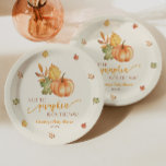 A Little Pumpkin Is On The Way! Baby Shower Paper Plates<br><div class="desc">This is a fall pumpkin themed baby shower paper plate! A Little Pumpkin is on the way!

Green,  Brown,  Pumpkin Fall Leaves,  Boy Girl Unisex Gender Neutral,  orange Burgundy</div>