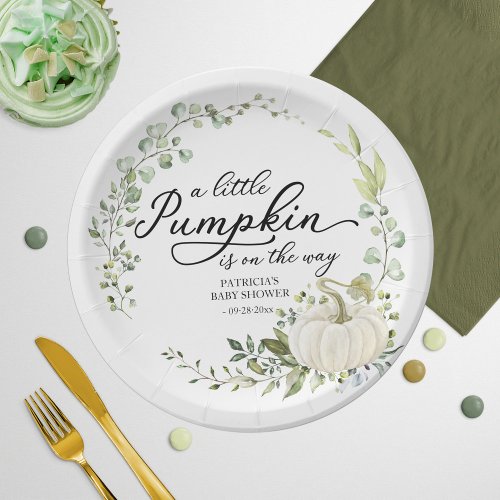  A Little Pumpkin is on the Way Baby Shower Paper Plates