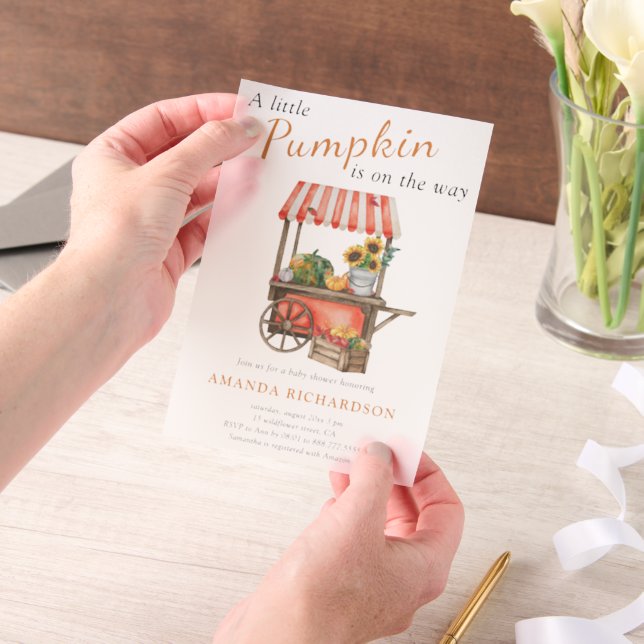 A Little Pumpkin is on the way Baby Shower Vellum Invitations (Handheld)