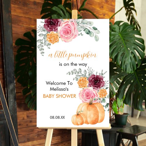 A little pumpkin is on the way baby shower welcome foam board