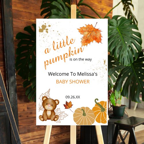 A little pumpkin is on the way baby shower welcome foam board