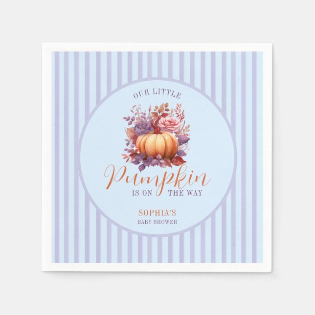 A Little Pumpkin Is On The Way Blue Baby Shower Napkins (Front)