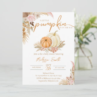 A Little Pumpkin Is On The Way Boho Autumn Fall  Invitation