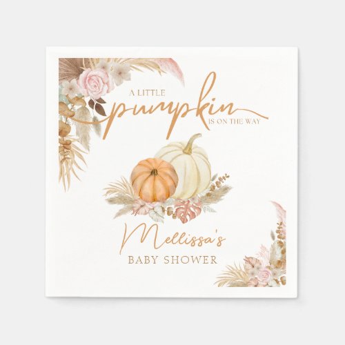 A Little Pumpkin Is On The Way Boho Autumn Fall  Napkins