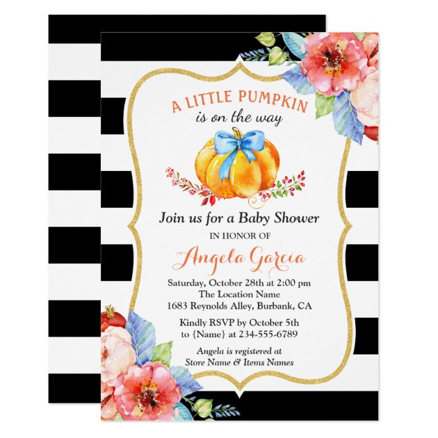 A Little Pumpkin is On the Way | Boy Baby Shower Card (front side)