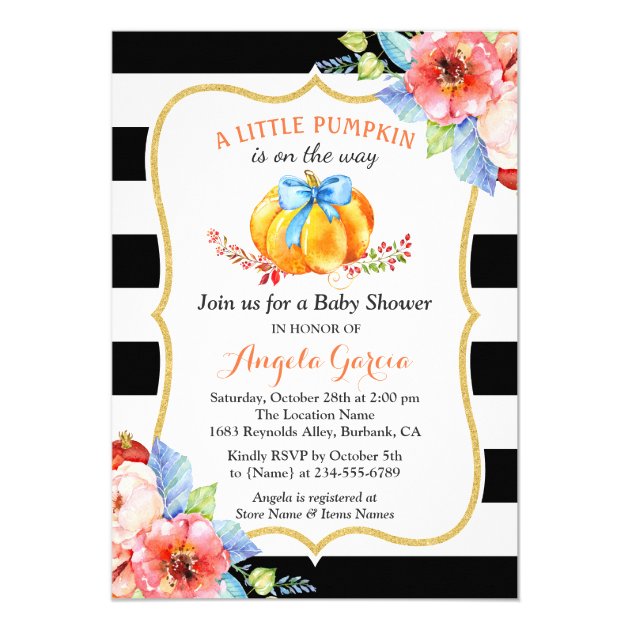 A Little Pumpkin Is On The Way | Boy Baby Shower Invitation