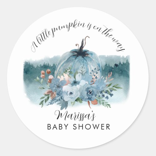 A Little Pumpkin Is On The Way Boy Baby Shower  Classic Round Sticker