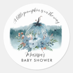 A Little Pumpkin Is On The Way Boy Baby Shower Classic Round Sticker