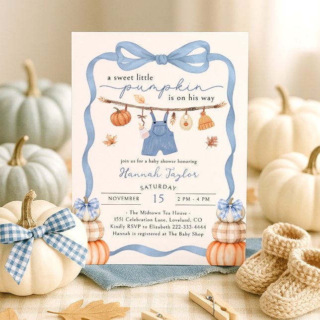 A Little Pumpkin Is On The Way Boy Baby Shower Invitation (Creator Uploaded)