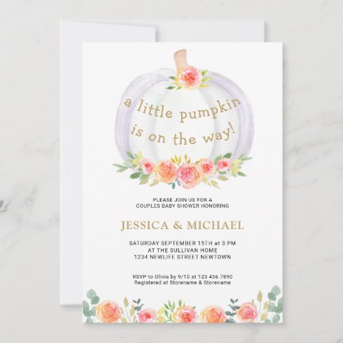 A Little Pumpkin Is On The Way Couples Baby Shower Invitation