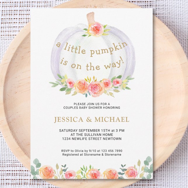 A Little Pumpkin Is On The Way Couples Baby Shower Invitation (Creator Uploaded)