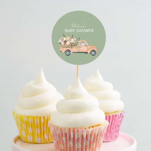 A little pumpkin is on the way cupcake topper classic round sticker