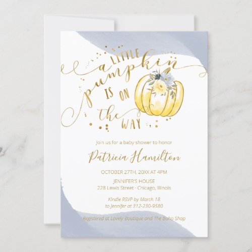 A Little Pumpkin Is On The Way Elegant Baby Shower Invitation