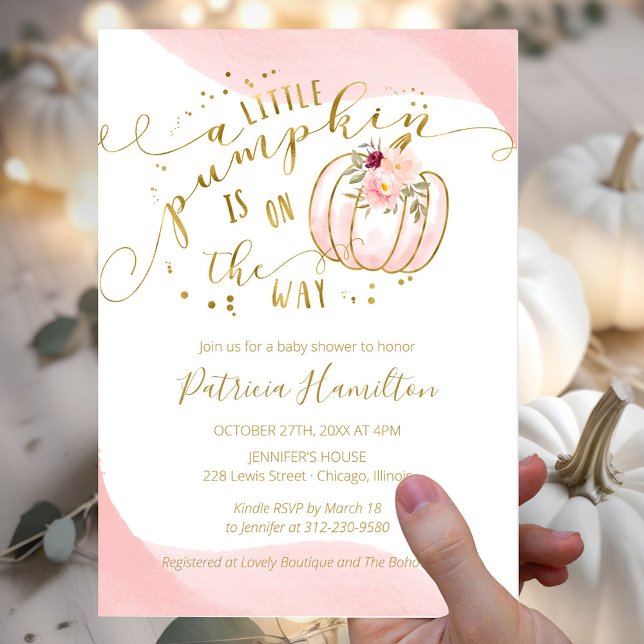 A Little Pumpkin Is On The Way Elegant Baby Shower Invitation (Creator Uploaded)