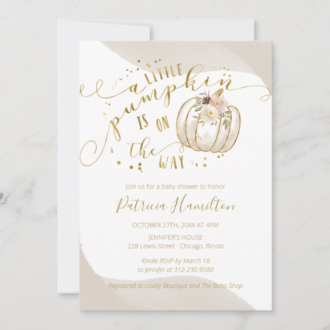 A Little Pumpkin Is On The Way Elegant Baby Shower Invitation (Front)