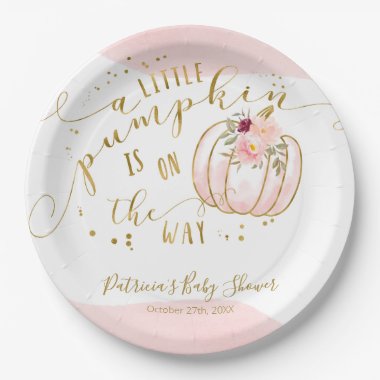 A Little Pumpkin Is On The Way Elegant Baby Shower Paper Plate