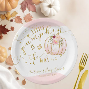 A Little Pumpkin Is On The Way Elegant Baby Shower Paper Plates