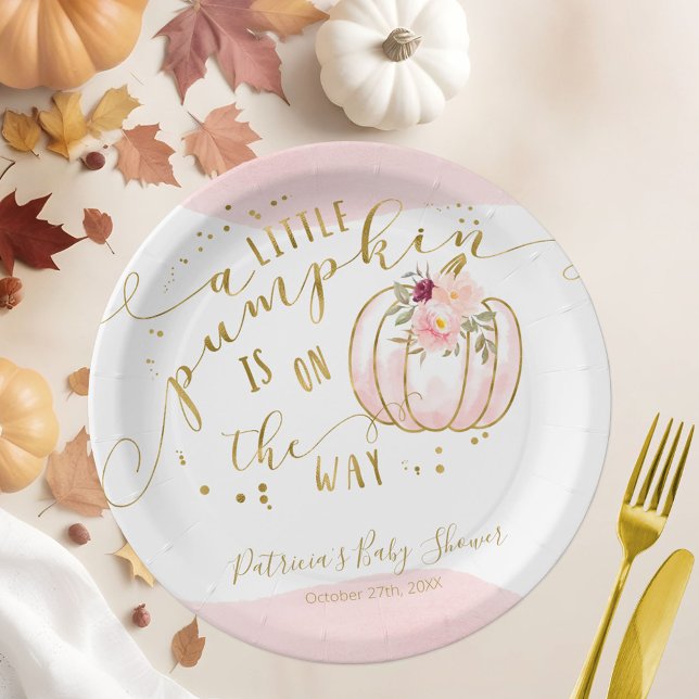 A Little Pumpkin Is On The Way Elegant Baby Shower Paper Plates (Creator Uploaded)