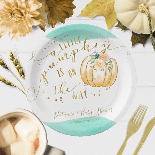 A Little Pumpkin Is On The Way Elegant Baby Shower Paper Plates